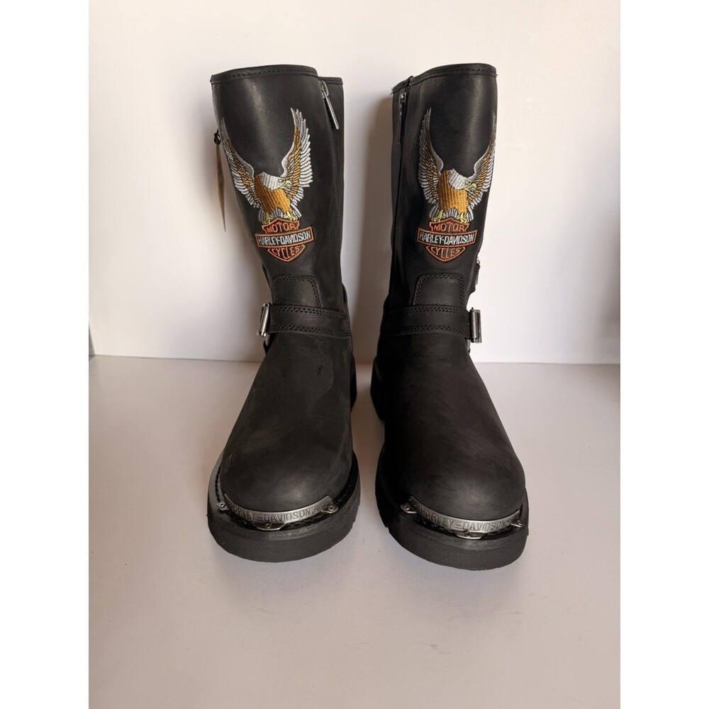 Harley Davidson Mens Sz11 Black Leather Eagle Harness Motorcycle Boot D87305 NWT